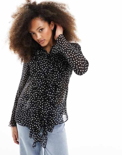 Mango Blouse pois et volants l avant Noir