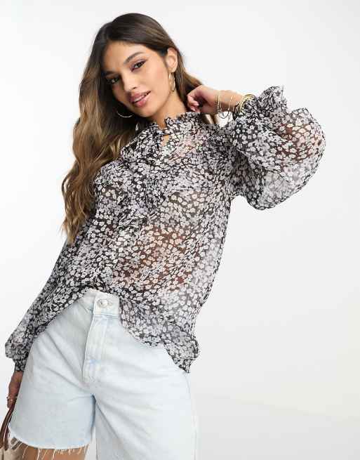 Mango - Blouse à volants en mousseline à motifs 