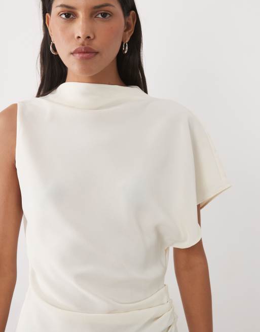 Mango - Blouse asymétrique à col montant - Blanc, 3 de 4