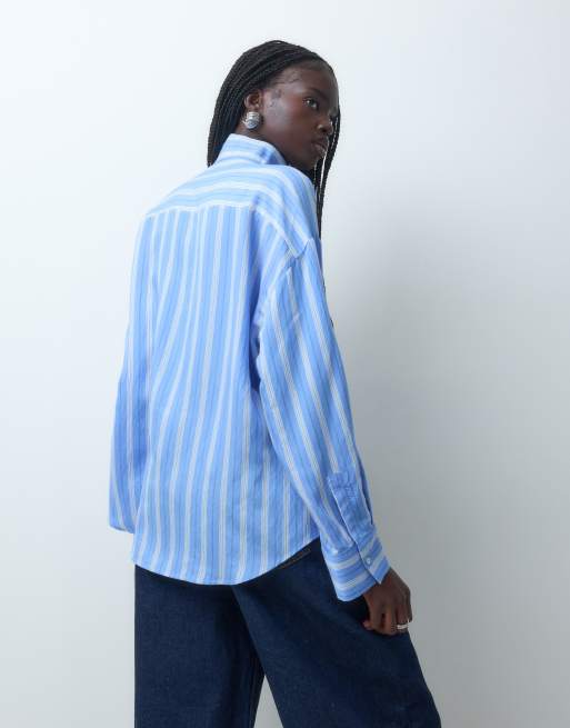 Mango blouse col montant à manches longues à rayures bleues, 2 de 5
