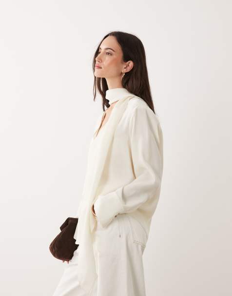 Mango - Blouse met gestrikte V-hals in crème - view 1