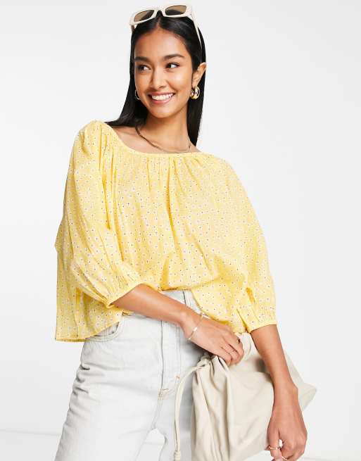 Mango - Blouse met pofmouwen in geel