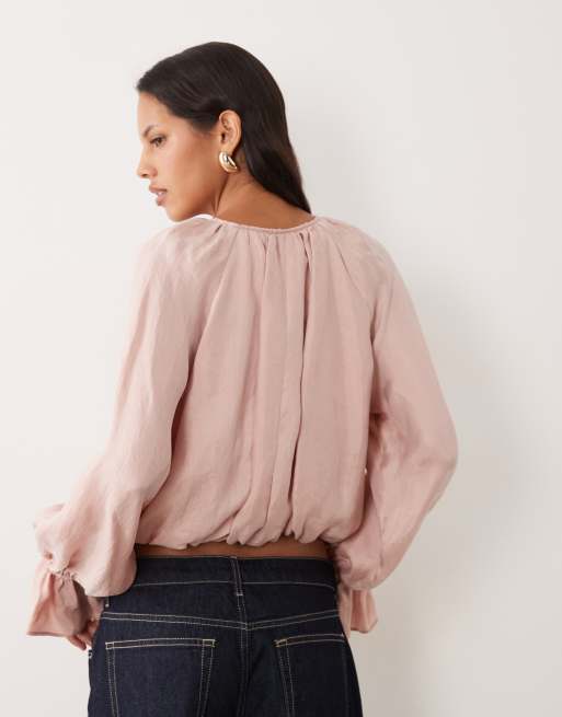 Mango blouse met V-hals en lange mouwen in pastelroze, 4 van 4