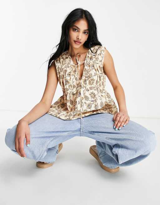 Mango - Blouse nouée devant - Blanc cassé imprimé