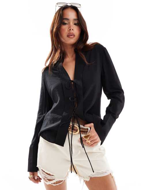 Mango - Blouse nouée sur le devant - Noir