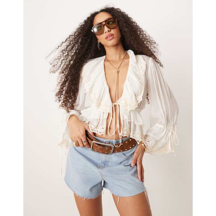 Blouse Portefeuille MNG - Taille 42 - Blanc - Style Décontracté - Occasion Très Bon état