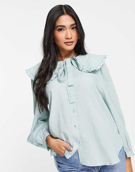 Mango blouse with collar in sage green ASOS