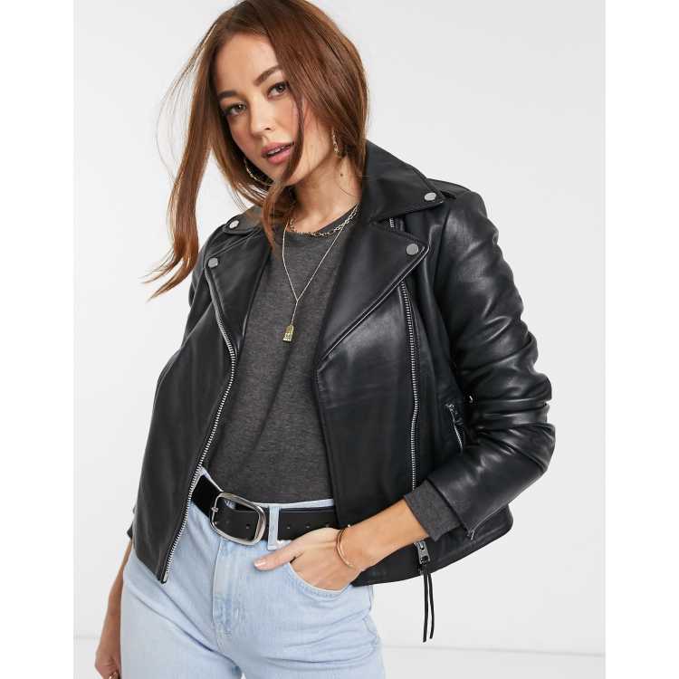 Mango Blouson en cuir style motard Noir