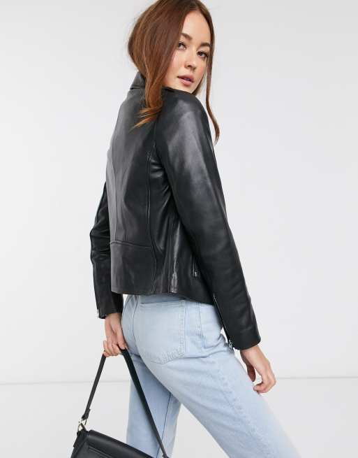 Mango Blouson en cuir style motard Noir