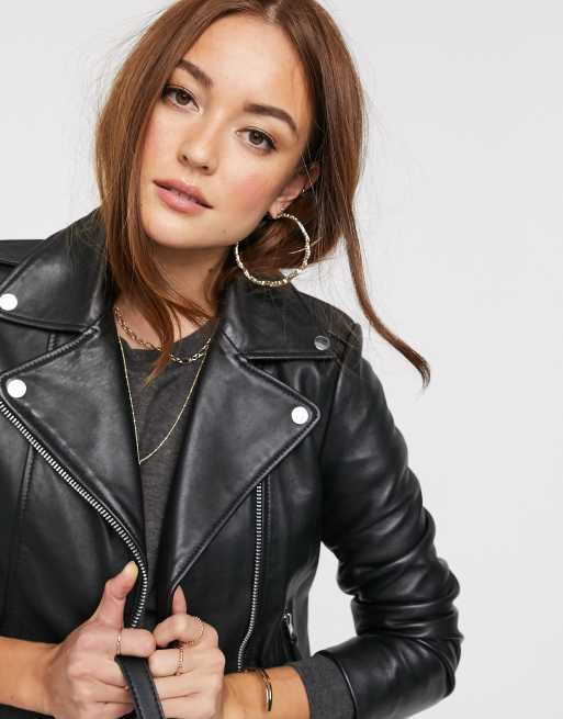 Mango Blouson en cuir style motard Noir