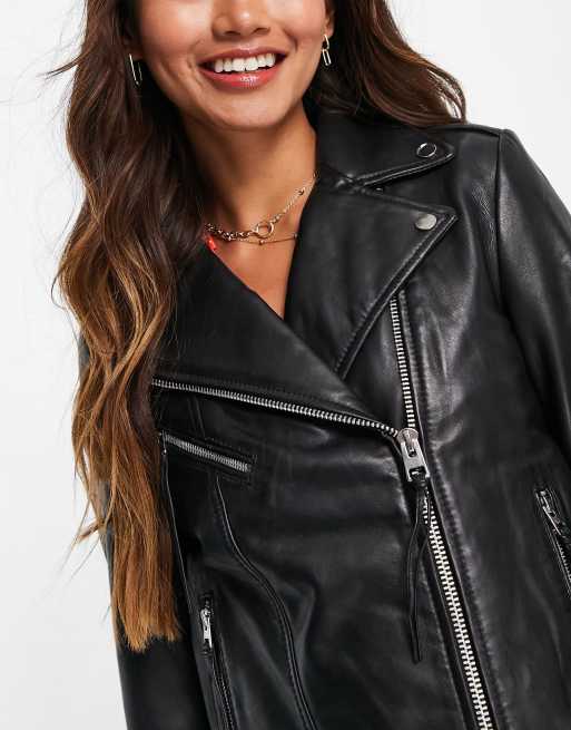 Mango Blouson en cuir style motard Noir ASOS