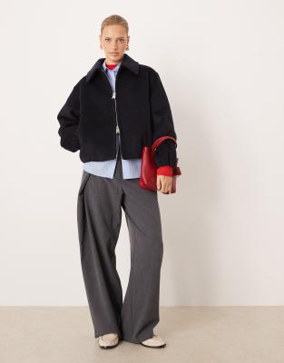 Mango - Blouson Harrington oversize à ourlet boule - Bleu marine