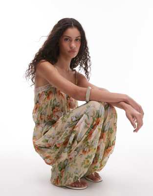 Mango Blouson Pant Floral Jumpsuit In Yellow
