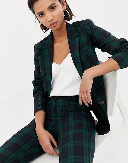 Mango blue and green plaid blazer two-piece in navy