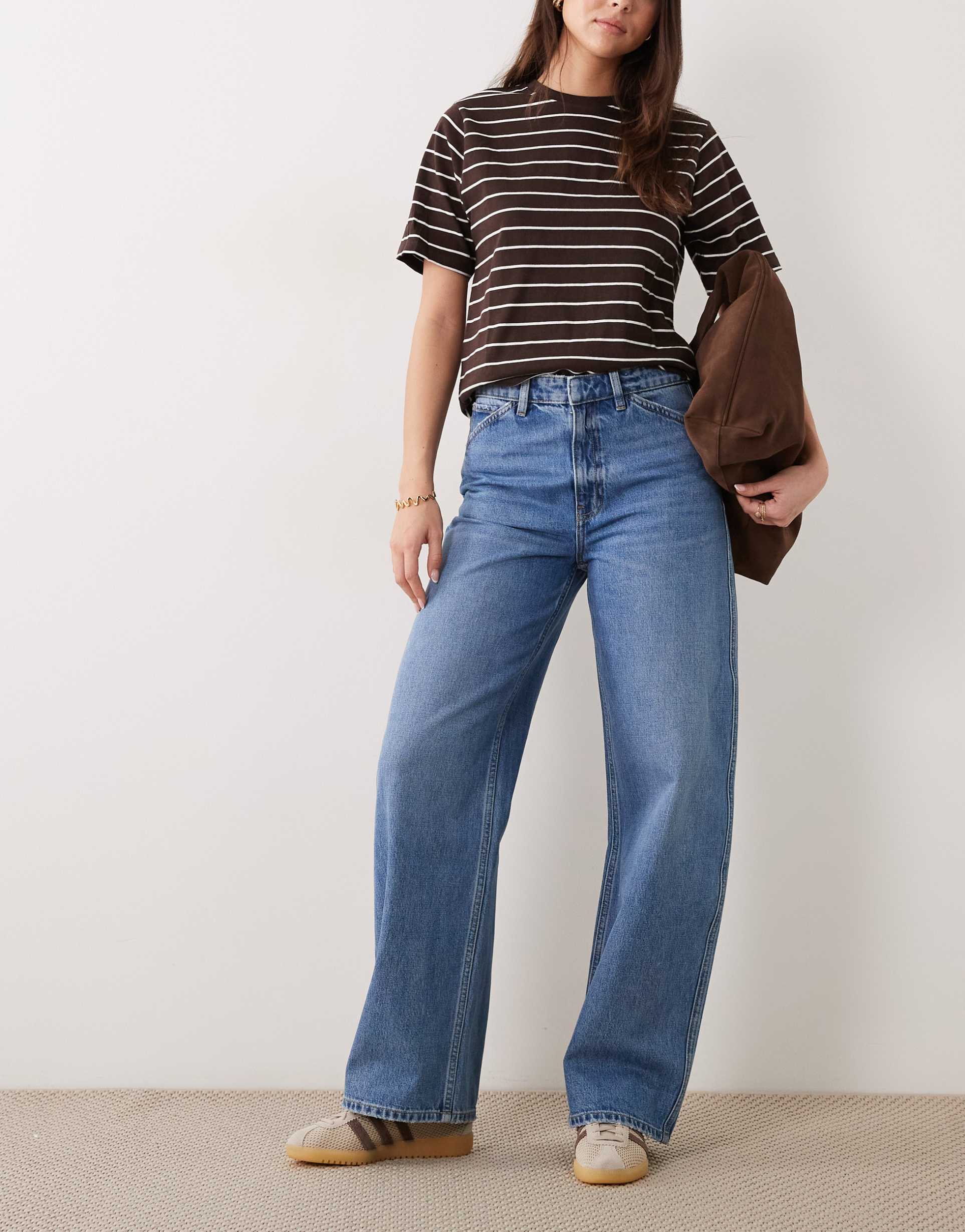 mango blues 100% cotton barrel leg jeans in blue
