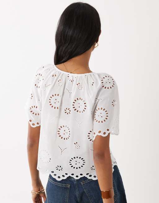 Mango - Blusa allacciata sul davanti in 100% cotone ricamato bianca, 4 di 4