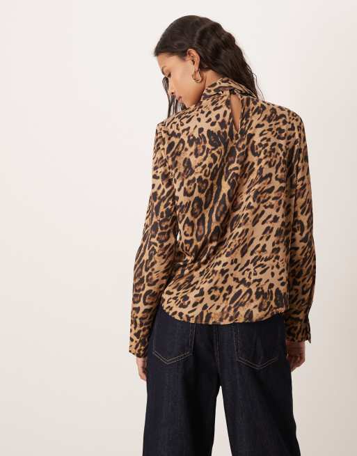 Mango - Blusa con collo allacciato e stampa leopardata, 4 di 4