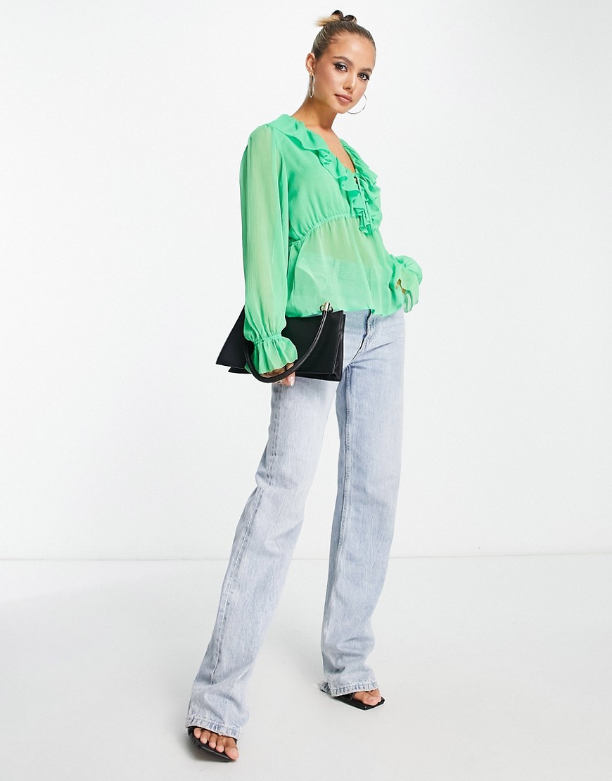 Blusa con volant verde - Mango Camicia donna  - immagine1