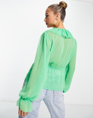 Blusa con volant verde - Mango Camicia donna  - immagine2