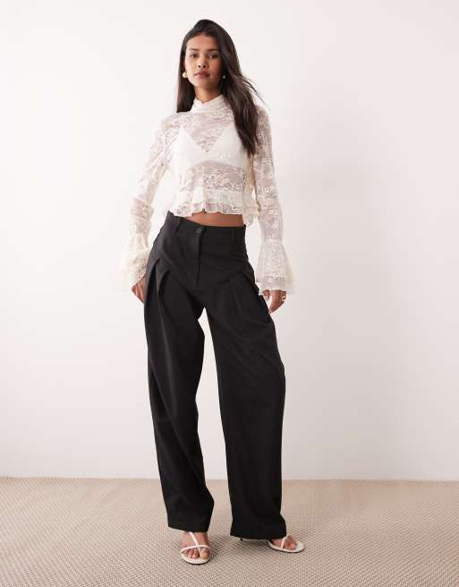 Mango - Blusa in pizzo delicato di misto cotone color crema con volant, 2 di 4
