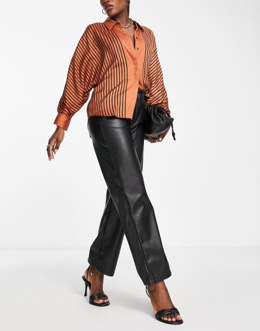 Mango - Blusa in raso color ruggine a righe rétro con bottoni sul davanti