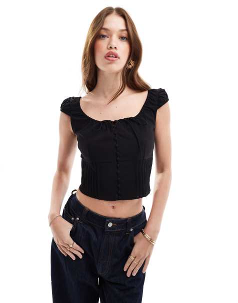 Mango - Blusa nera con allacciatura sul davanti e maniche a sbuffo - view 1