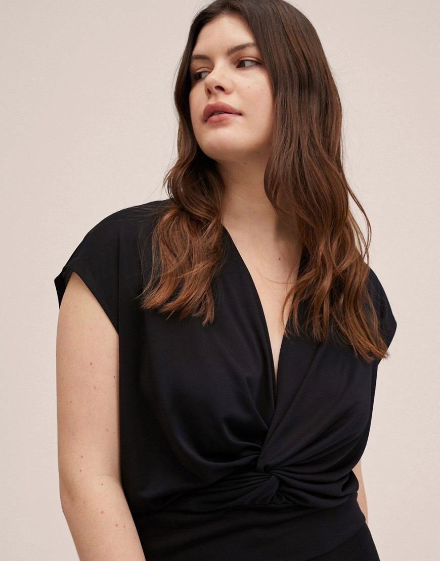 Blusa nera con scollo a V e dettaglio arricciato-Nero - Mango Camicia donna  - immagine1