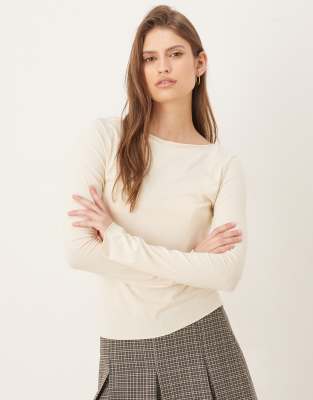 Mango boat neck flared sleeves t-shirt in butter yellow