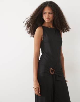 Mango Boat Neck Hardware Detail Sleeveless Jumpsuit In Black