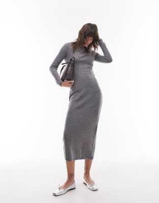 boat neck light weight midi dress in gray