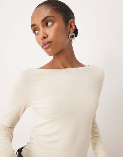 Mango boat neck long sleeve top in butter yellow, 3 of 4