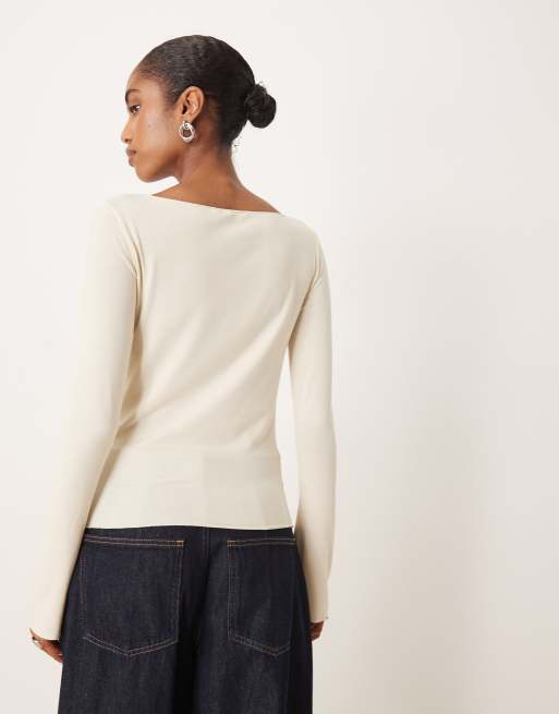 Mango boat neck long sleeve top in butter yellow, 4 of 4