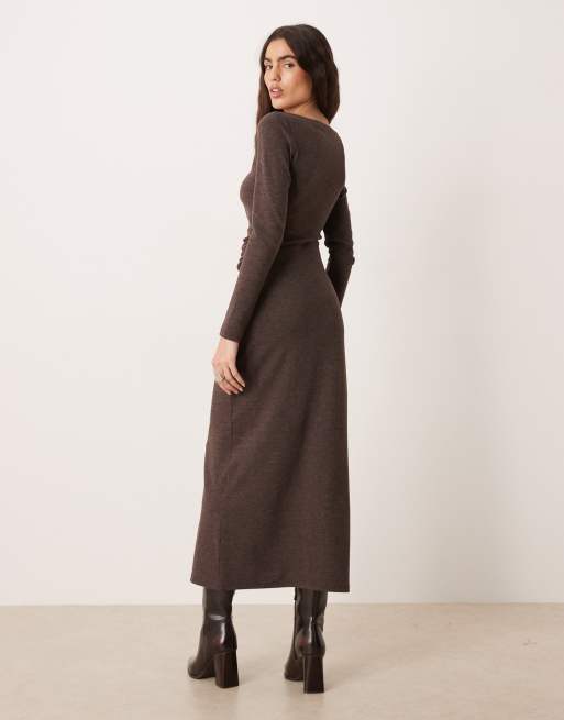 boat neck brown dress Emanuela Dark Brown Boat-Neck Maternity Maxi Dress With Sash Detail – Club  L London