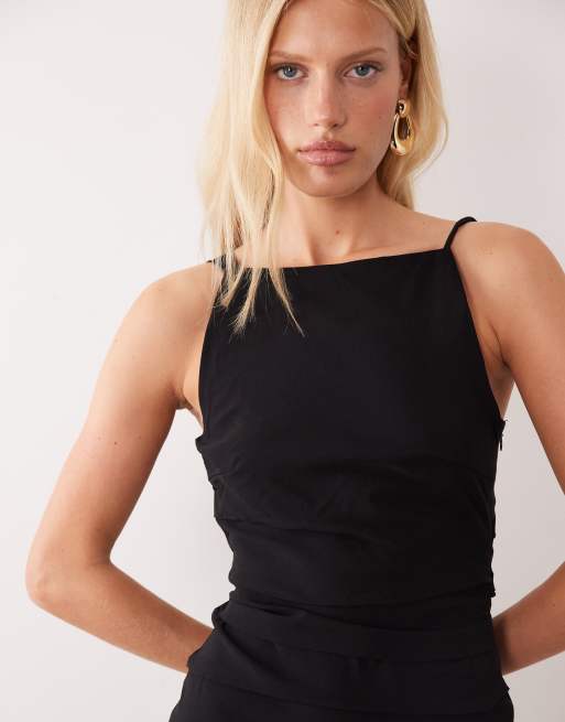 Mango boat neck sleeveless midi dress in black, 3 of 4