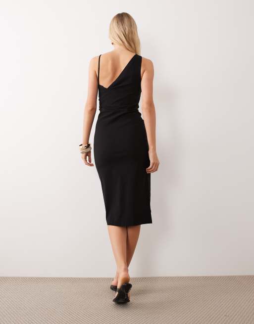 Mango boat neck sleeveless midi dress in black, 4 of 4