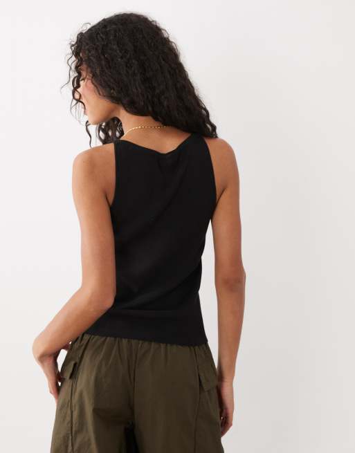 Mango boat neck sleeveless top in black, 4 of 4