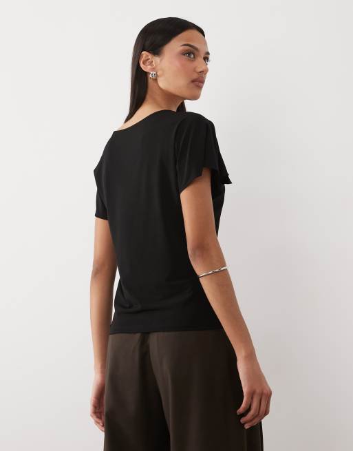 Mango boat neck sleeveless top with hardware shoulder detail in black, 4 of 4