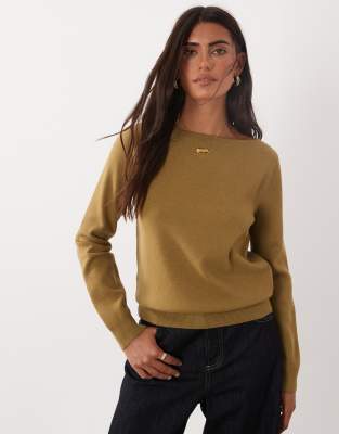 Mango Boat Neck Sweater In Green