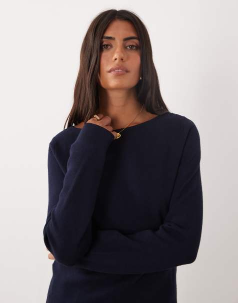Mango boat neck sweater in navy - view 1