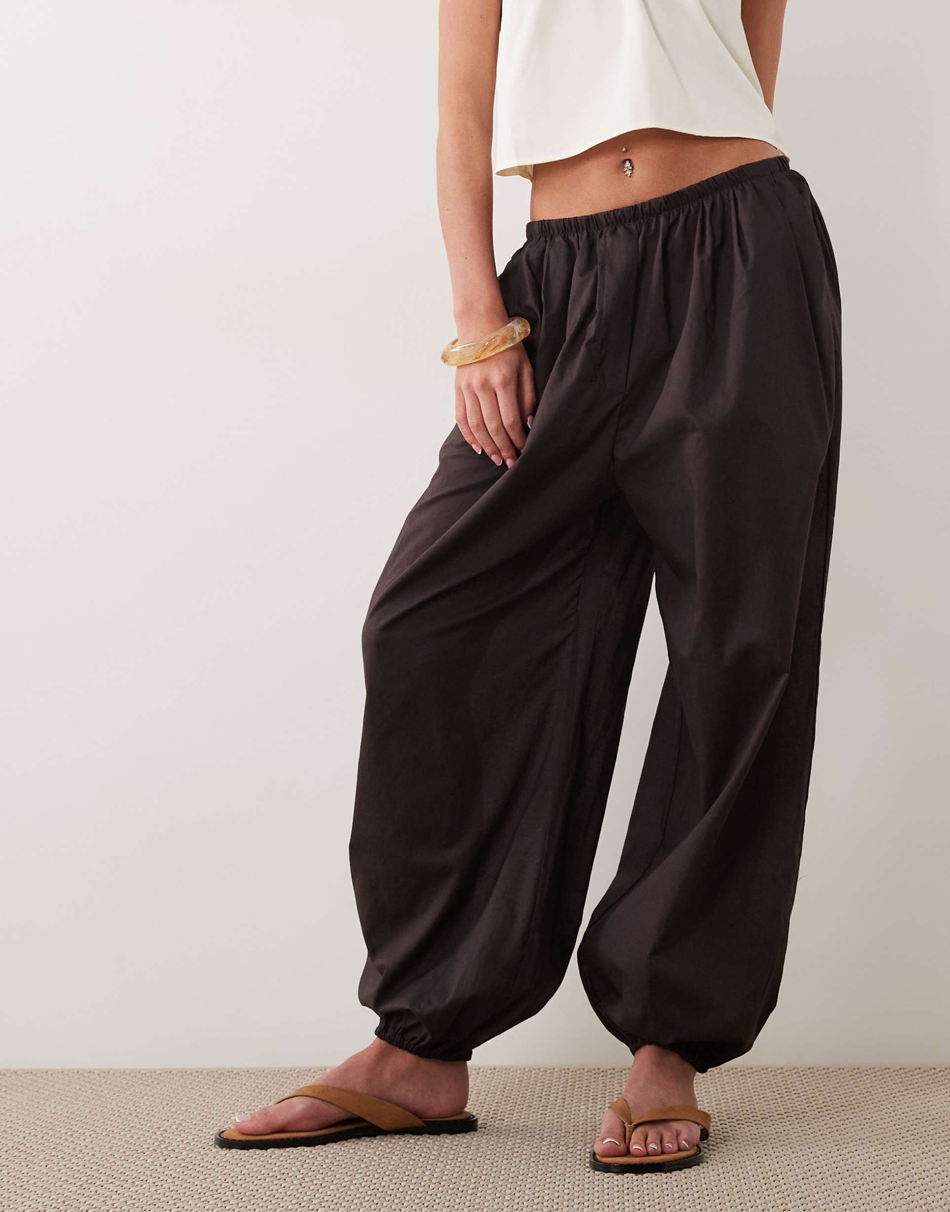 mango boho balloon leg beach pants in brown