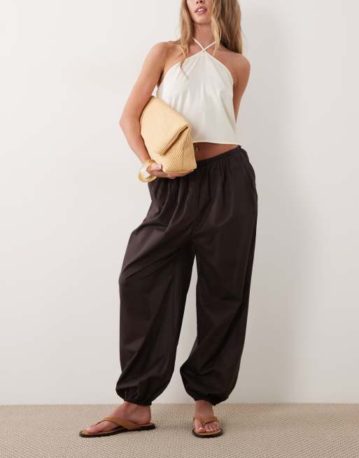 Mango boho balloon leg beach trousers in brown, 2 of 5
