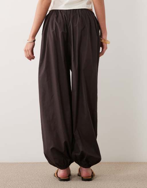 Mango boho balloon leg beach trousers in brown, 4 of 5