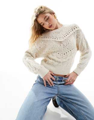 Mango boho detail jumper in cream-White