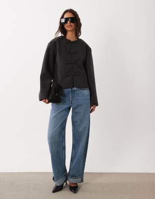 Mango Bomber Jacket With Mandarin Buttons In Gray