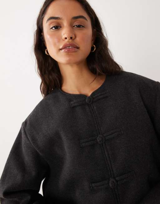 Mango bomberjakke med mandarin-knapper i charcoal, 3 af 4