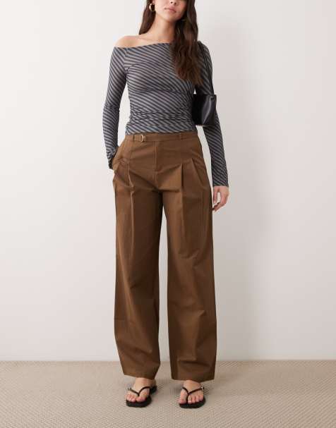 Mango - Bomuldsrige olivengrønne bukser med kantdetaljer - view 1