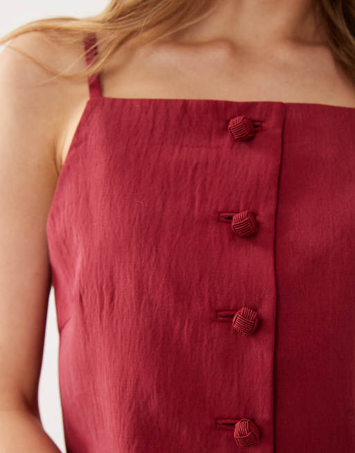 Mango - Bonnie - Top d'ensemble à bretelles fines et encolure carrée - Rouge, 3 de 4