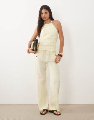 Mango Bora 100% cotton textured trouser co-ord in pastel yellow