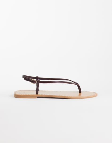 Mango - Bordeaux flade sandaler i 100% læder med smalle remme - view 1
