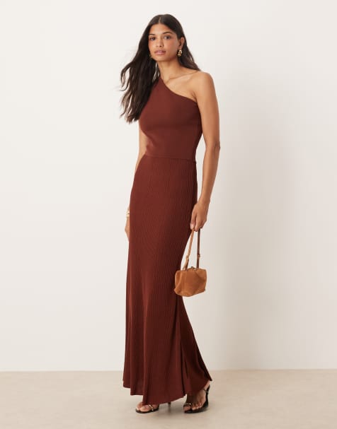 Mango - Bordeaux oneshoulder-maxikjole i strik - view 1